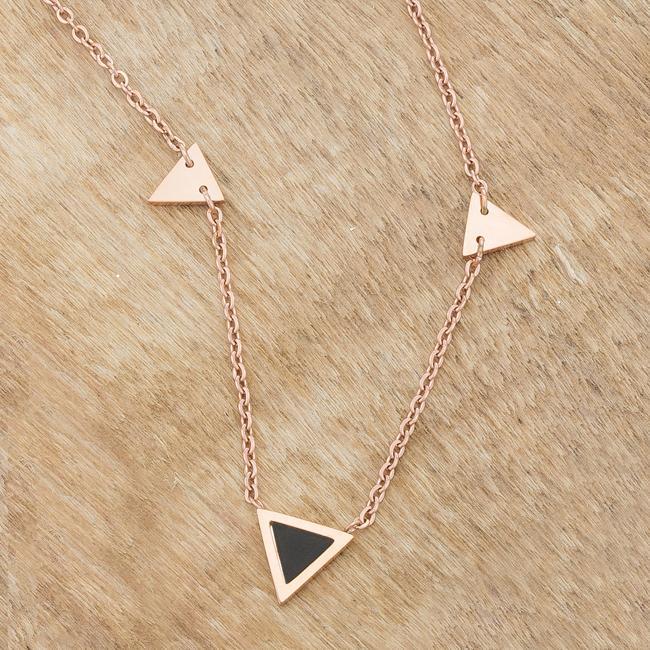 Trin Rose Gold Stainless Steel Delicate Stationary Triangle Necklace