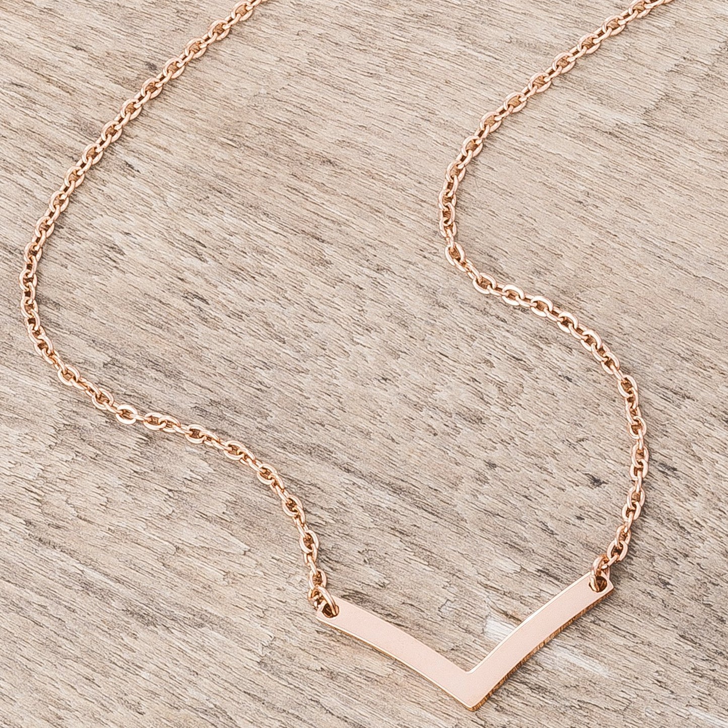 Stainless Steel Rose Goldtone Chevron Necklace