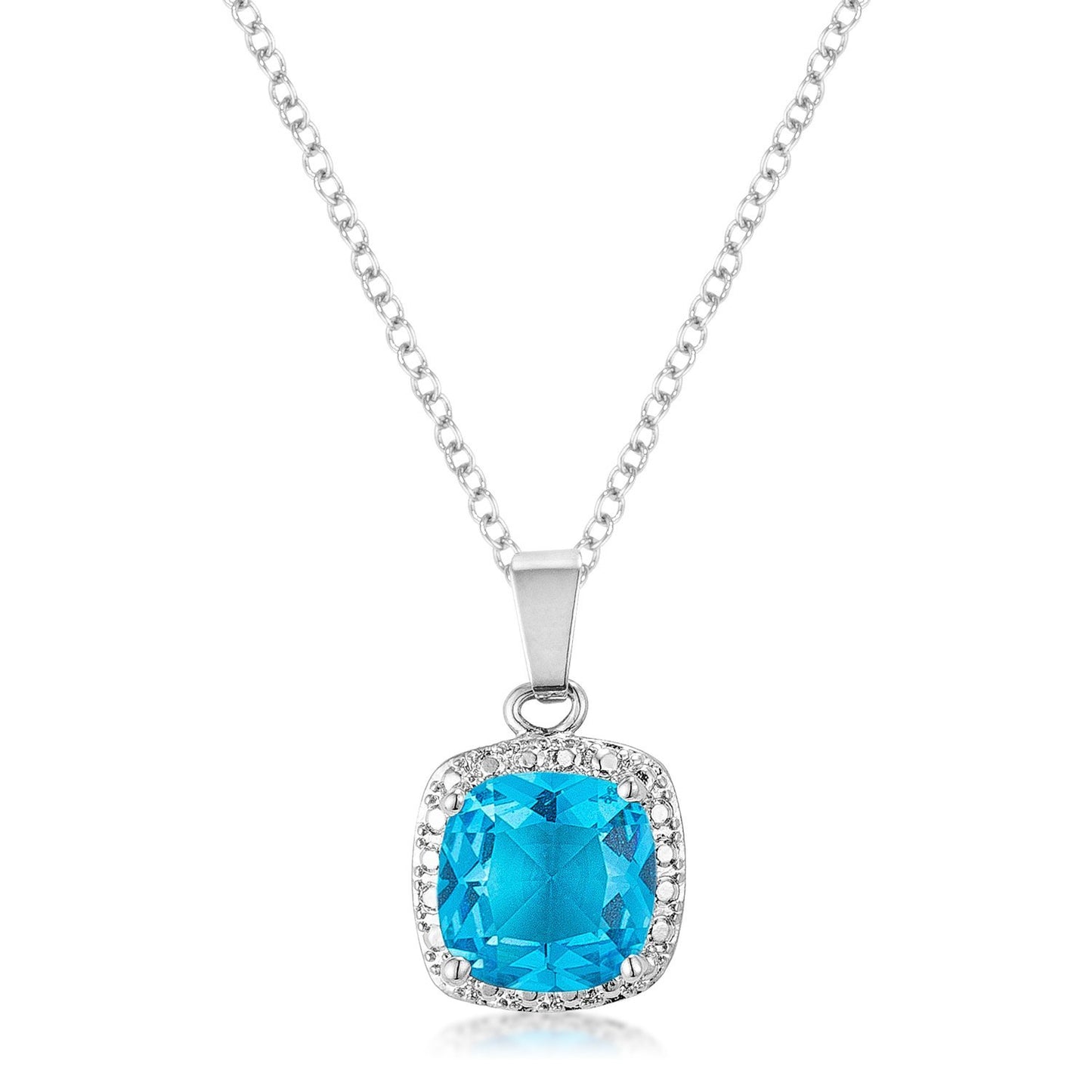 10mm Cushion Cut Aqua Cubic Zirconia Fashion Pendant