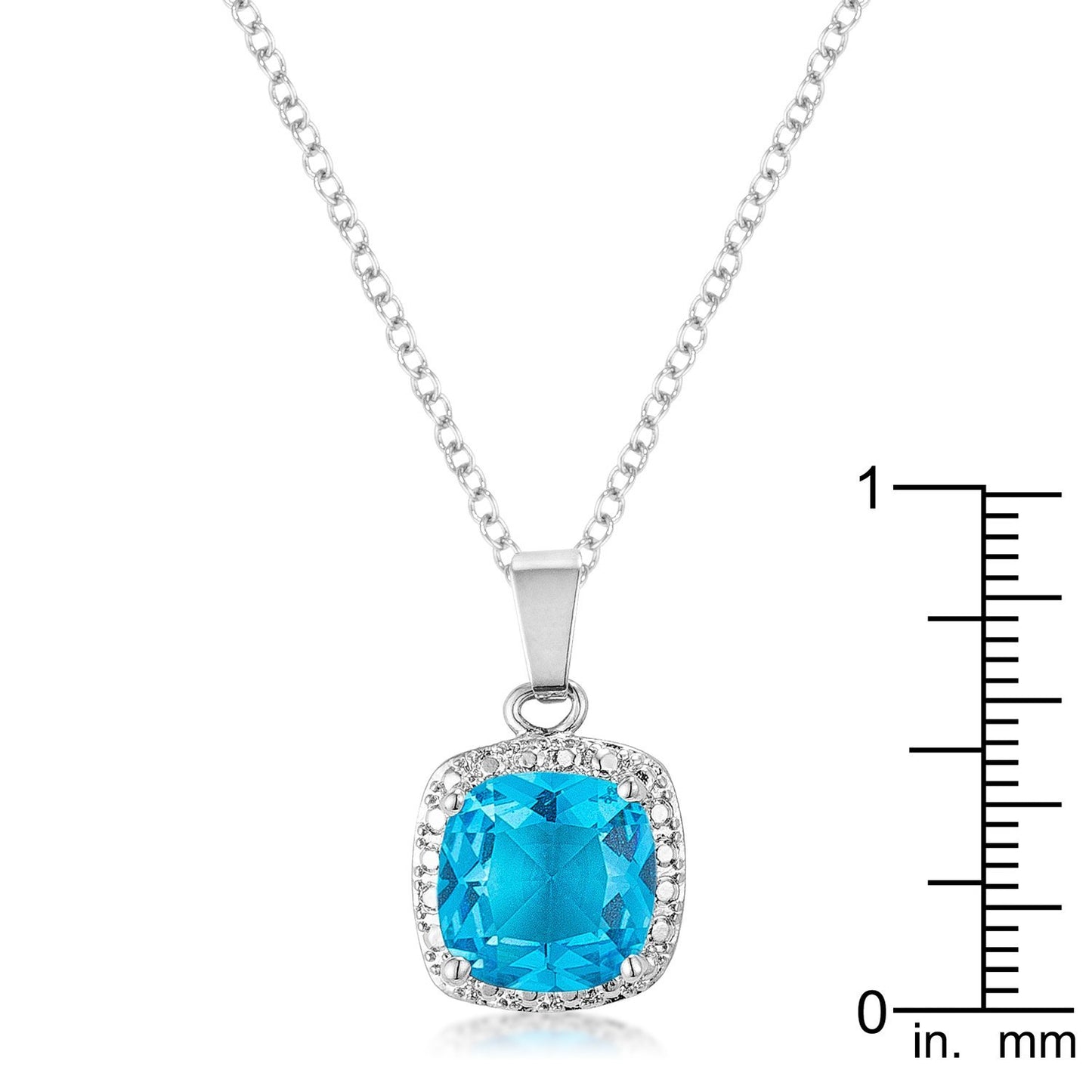 10mm Cushion Cut Aqua Cubic Zirconia Fashion Pendant