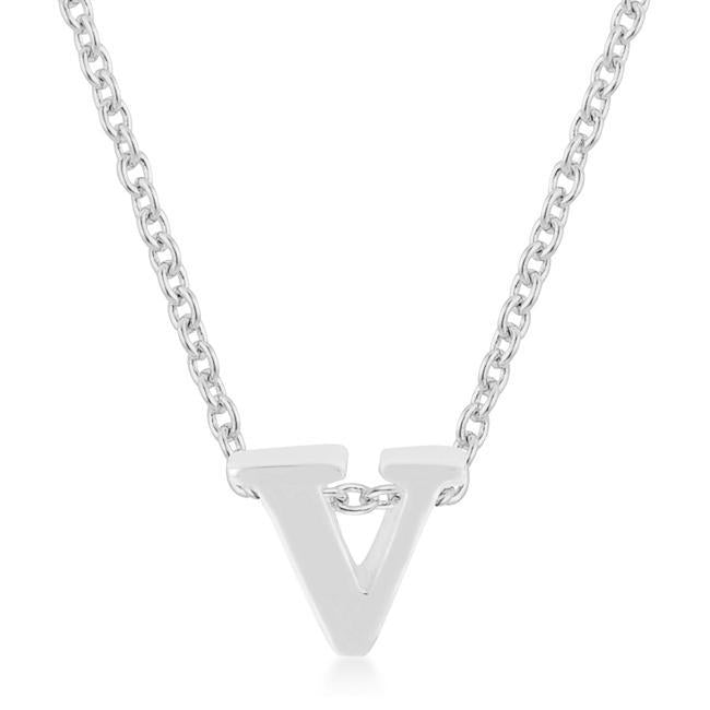 Rhodium Plated Finish Initial V Pendant