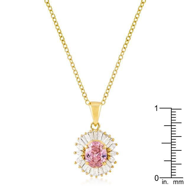 Goldtone Pink CZ Oval Halo Pendant