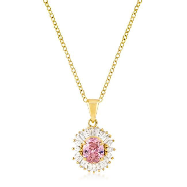 Goldtone Pink CZ Oval Halo Pendant