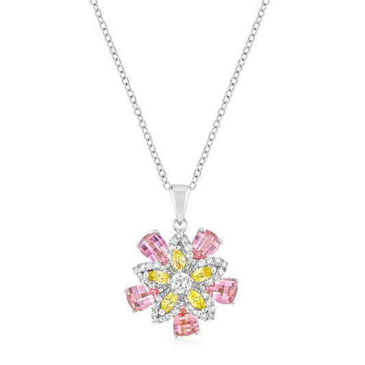 Rhodium Plated Multi-Floral Pendant