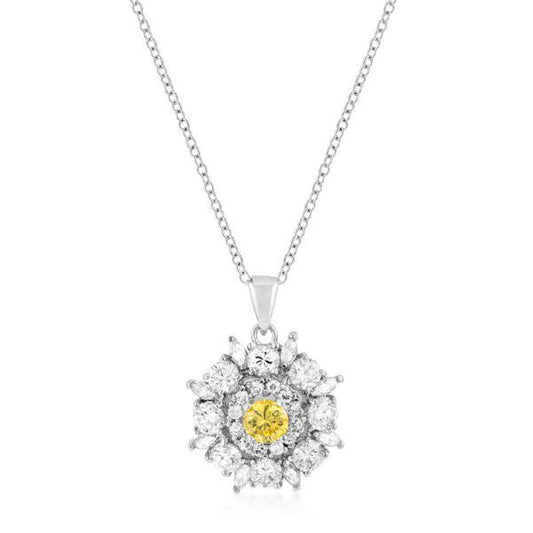 Rhodium Plated CZ Circle Pendant