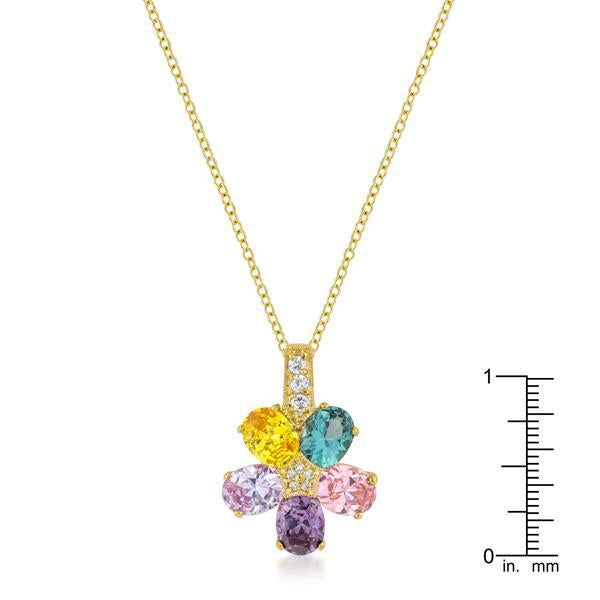 Multi-color Floral Pendant in Goldtone