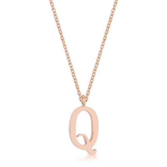 Elaina Rose Gold Stainless Steel Q Initial Necklace