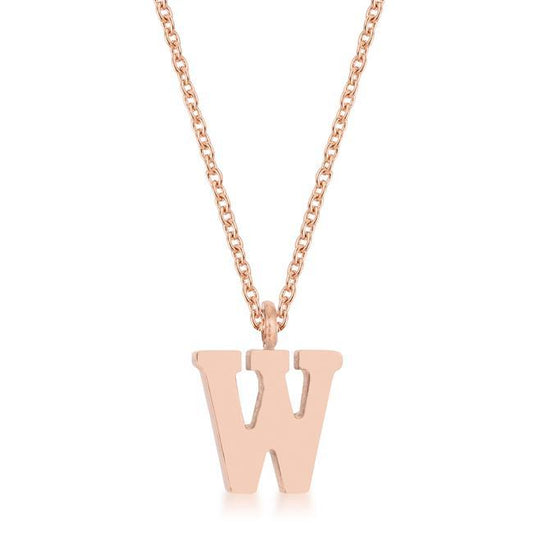 Elaina Rose Gold Stainless Steel W Initial Necklace