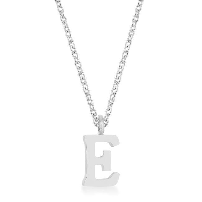 Elaina Rhodium Stainless Steel E Initial Necklace