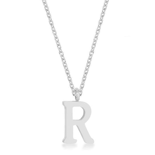 Elaina Rhodium Stainless Steel R Initial Necklace