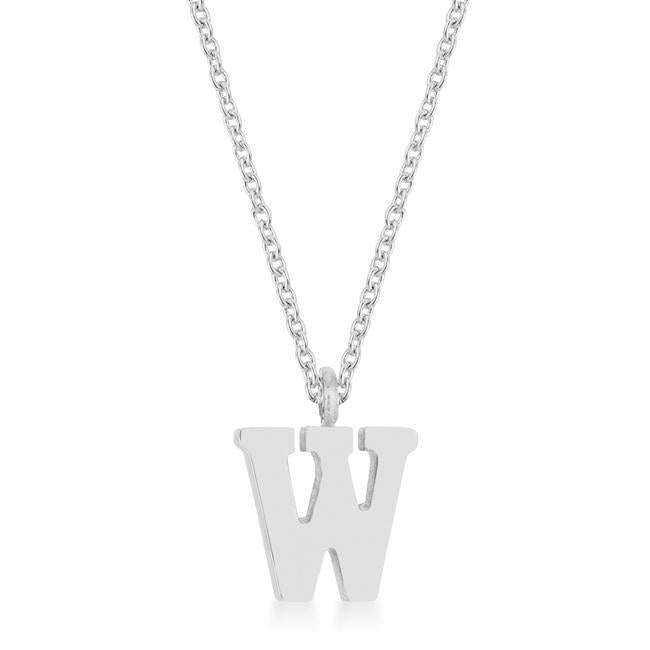 Elaina Rhodium Stainless Steel W Initial Necklace