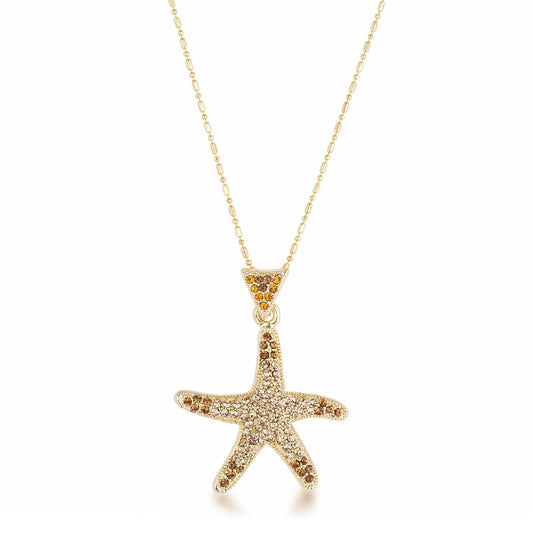 18k Gold Plated Golden Ombre Crystal Starfish Pendant