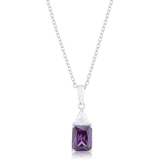 Classic Amethyst Cubic Zirconia Sterling Silver Drop Necklace