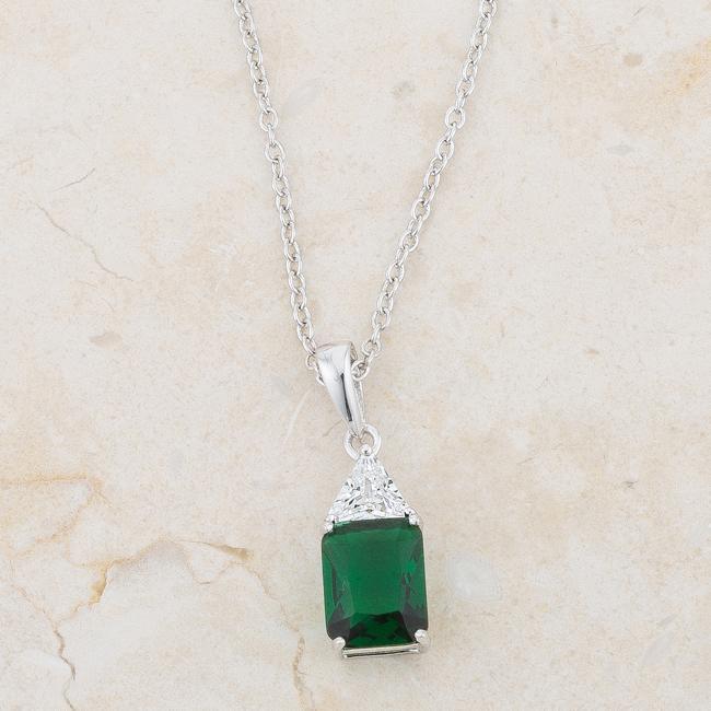 Classic Emerald Cubic Zirconia Sterling Silver Drop Necklace