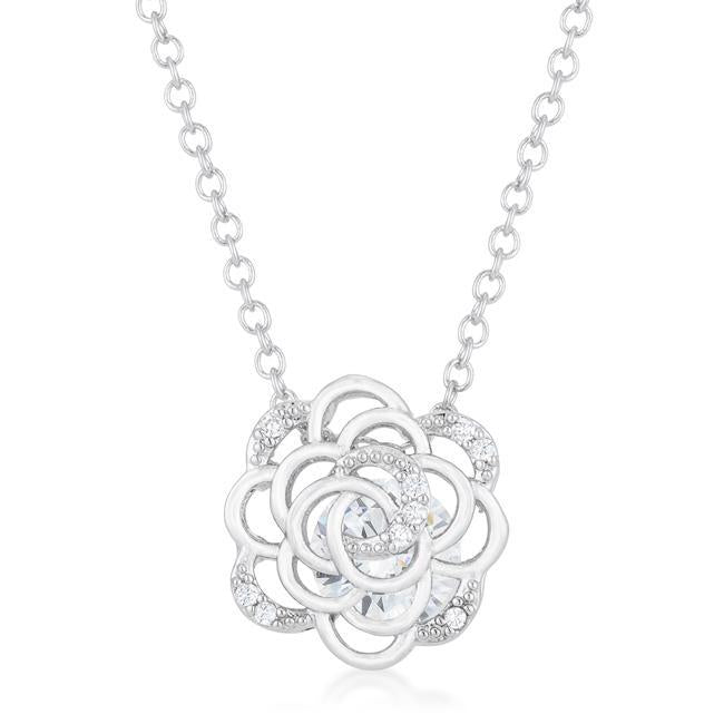 Maya 1.37ct CZ Rhodium Rose Drop Necklace