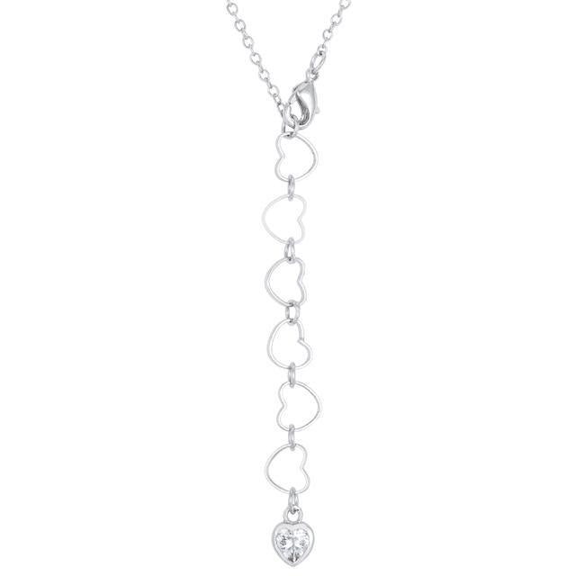 Sweet and Romantic Rhodium Melded CZ Hearts Necklace