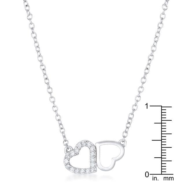 Sweet and Romantic Rhodium Melded CZ Hearts Necklace