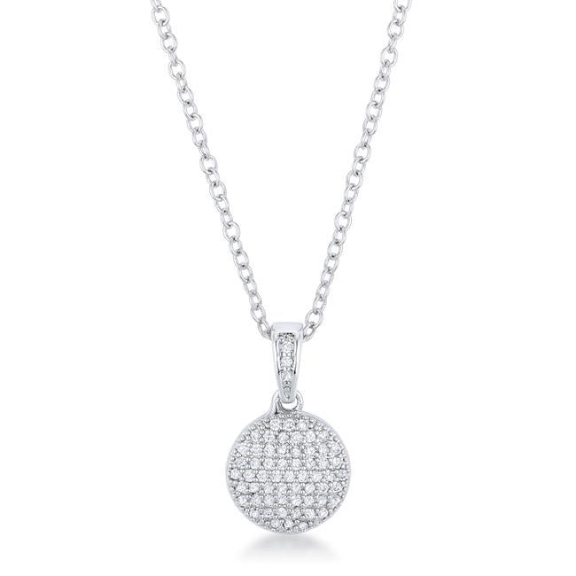 Lovely Rhodium Necklace with CZ Disk Pendant