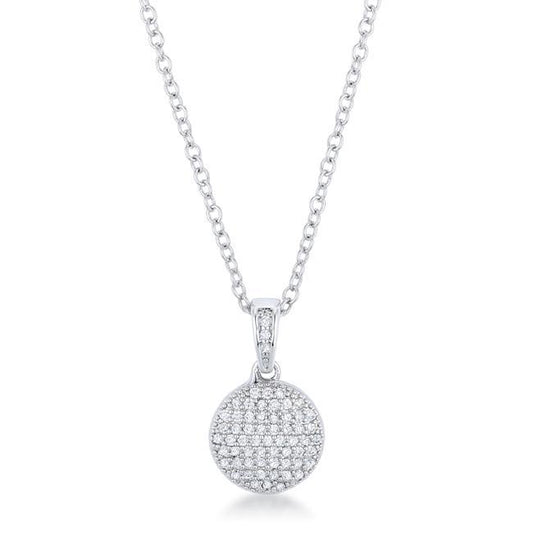 Lovely Rhodium Necklace with CZ Disk Pendant