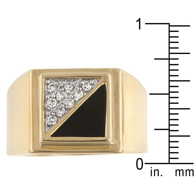 Goldtone Onyx Masonic Ring with CZ Accents