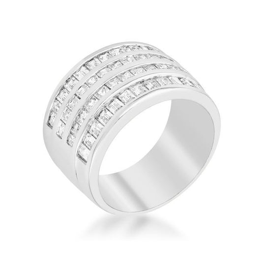 4 Row Gold Cubic Zirconia Cocktail Ring