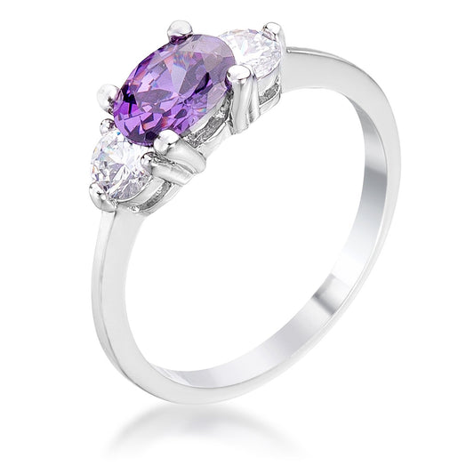 Miranna 1.2ct Fuchsia CZ Rhodium Classic Oval Ring