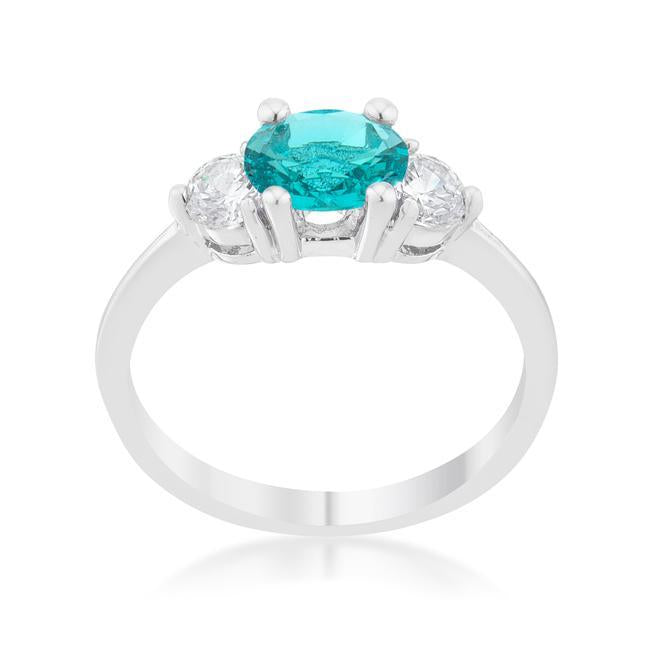 Miranna 1.2ct Blue Topaz CZ Rhodium Classic Oval Ring