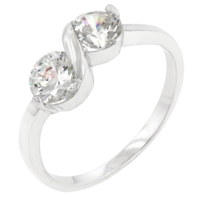 Rhodium Plated Finish Dual Hearts Anniversary Ring