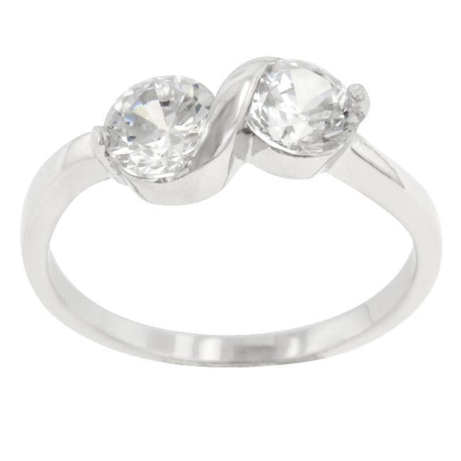 Rhodium Plated Finish Dual Hearts Anniversary Ring