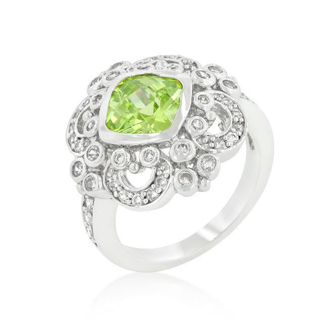 Rhodium Plated Green Cocktail Ring