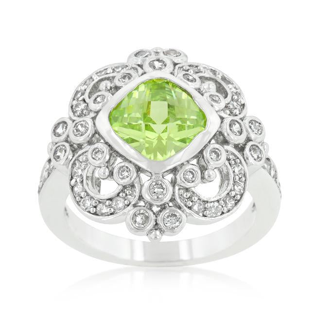 Rhodium Plated Green Cocktail Ring