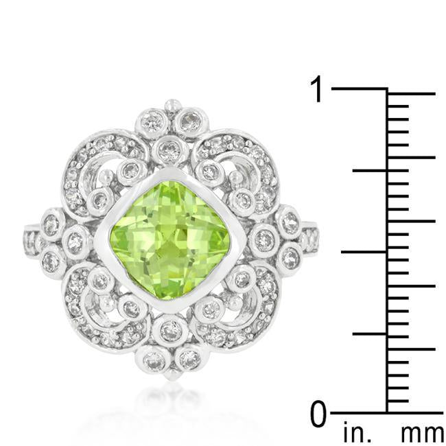 Rhodium Plated Green Cocktail Ring