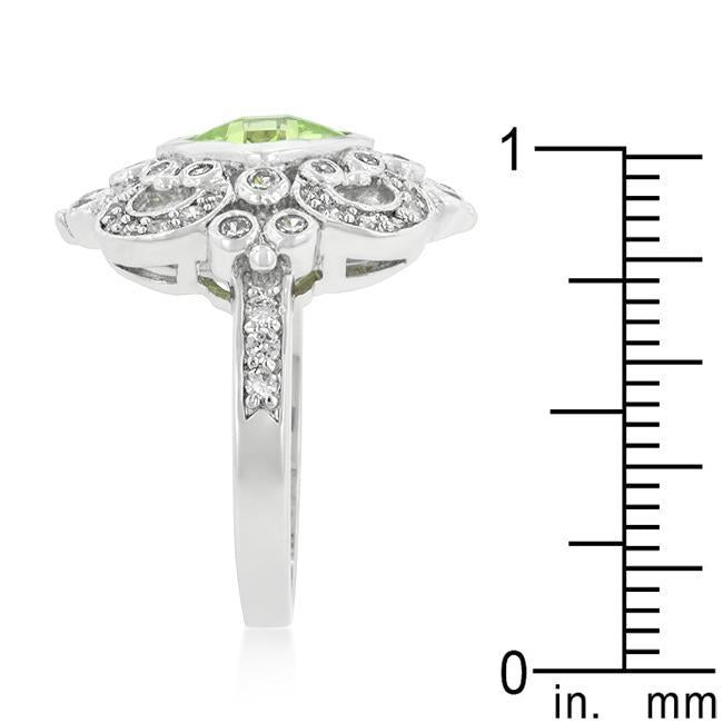 Rhodium Plated Green Cocktail Ring