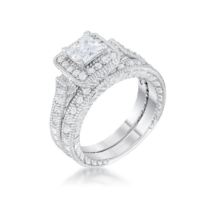 Princess Cut Filigree Bridal Ring Set