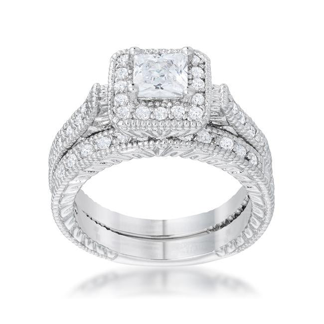 Princess Cut Filigree Bridal Ring Set