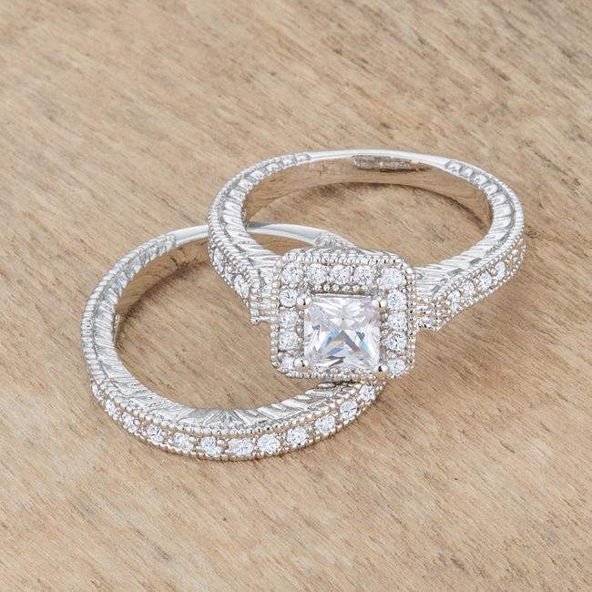 Princess Cut Filigree Bridal Ring Set