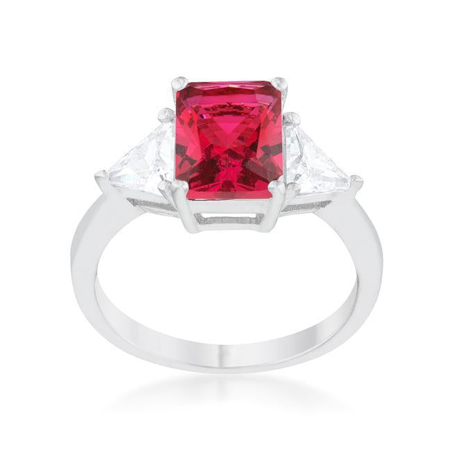 Classic Garnet Rhodium Engagement Ring