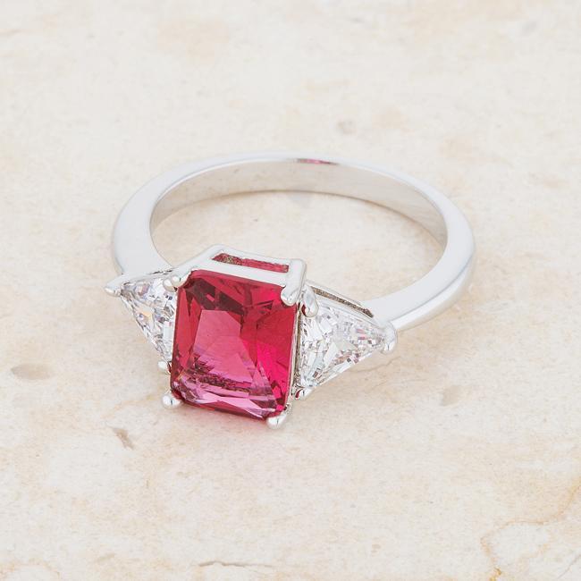 Classic Garnet Rhodium Engagement Ring