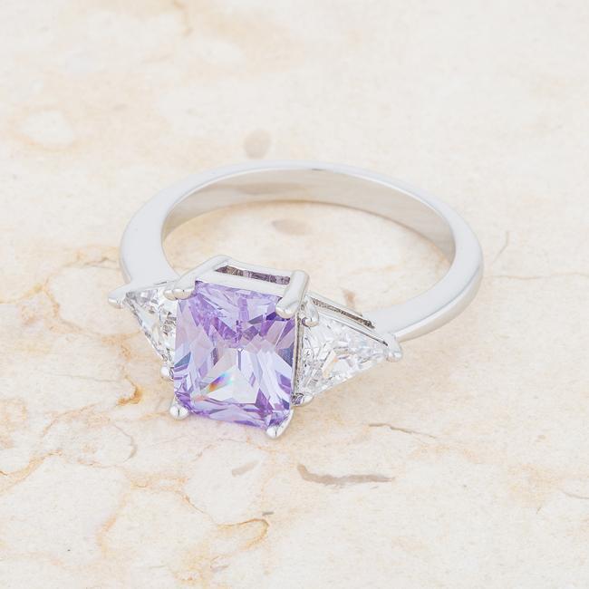 Classic Amethyst Rhodium Engagement Ring