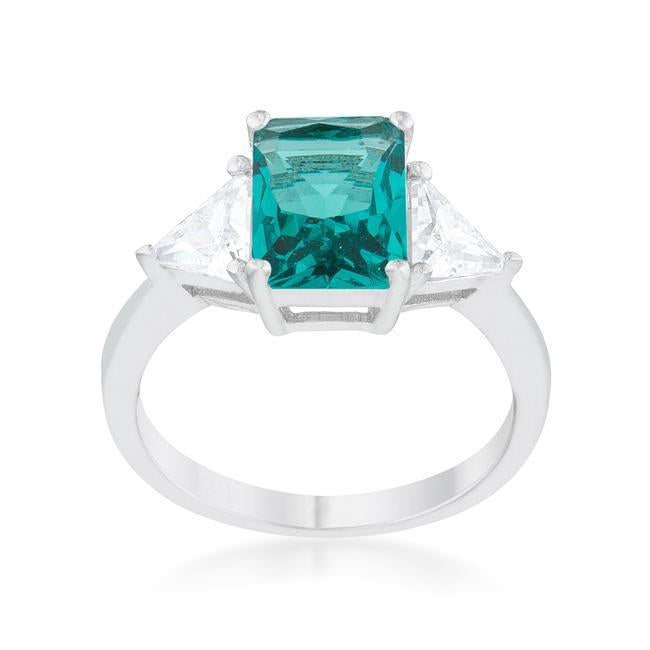 Classic Blue Topaz Rhodium Engagement Ring