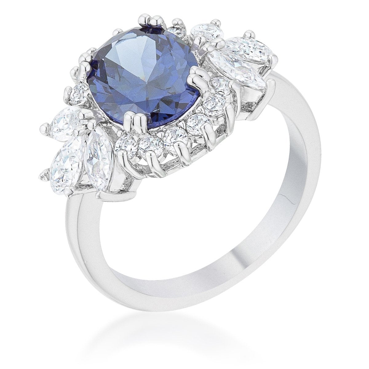 Chrisalee 3ct Aqua CZ Rhodium Classic Ring