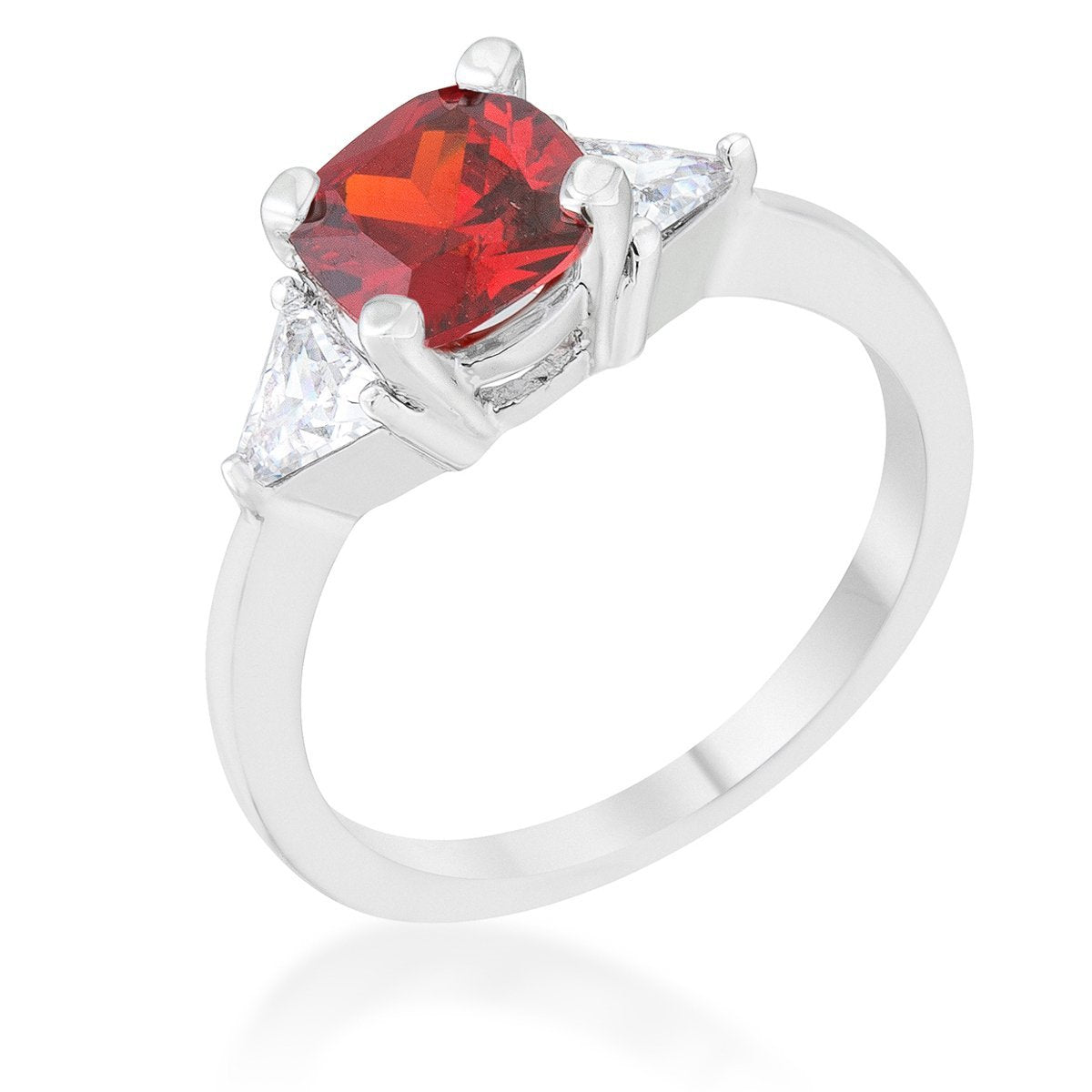 Shonda 1.8ct Garnet CZ Rhodium Cushion Classic Statement Ring