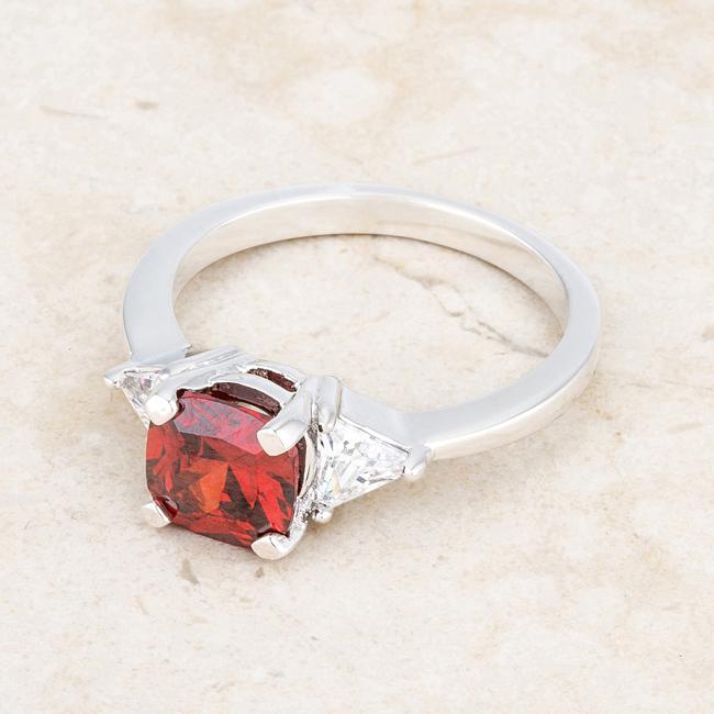 Shonda 1.8ct Garnet CZ Rhodium Cushion Classic Statement Ring