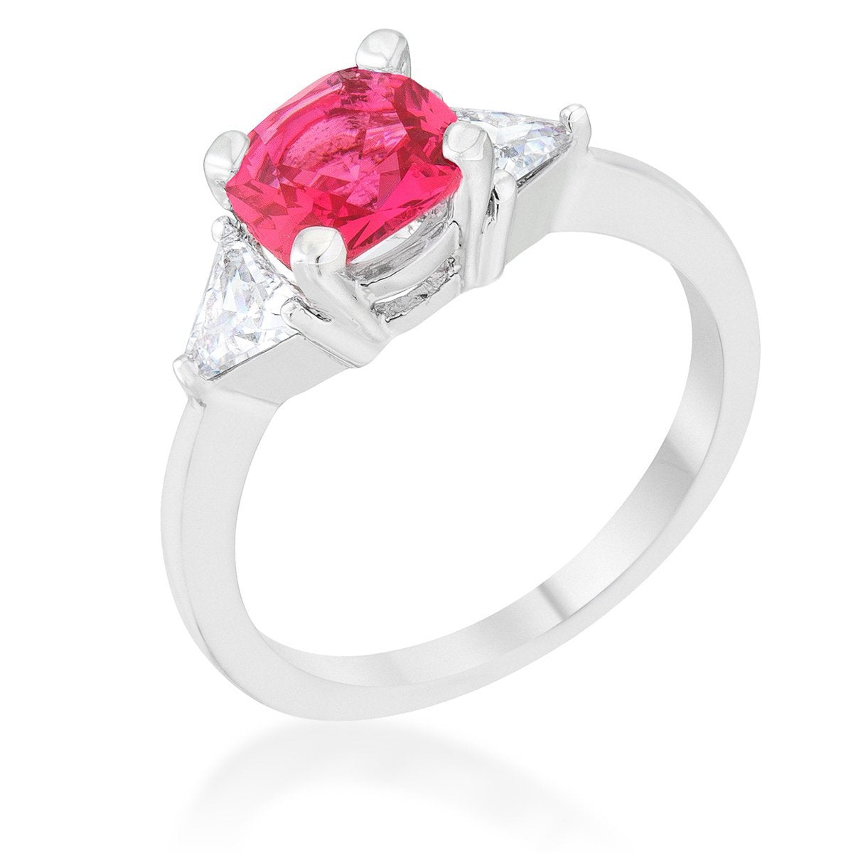 Shonda 1.8ct Ruby CZ Rhodium Cushion Classic Statement Ring