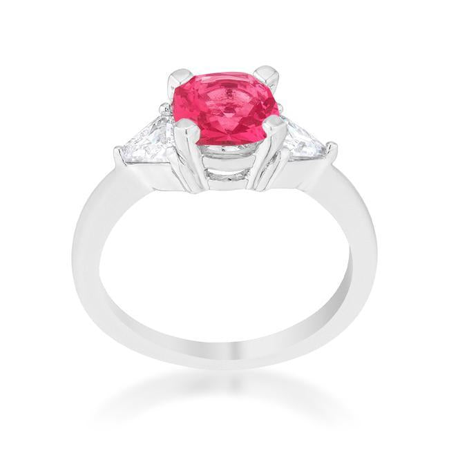 Shonda 1.8ct Ruby CZ Rhodium Cushion Classic Statement Ring