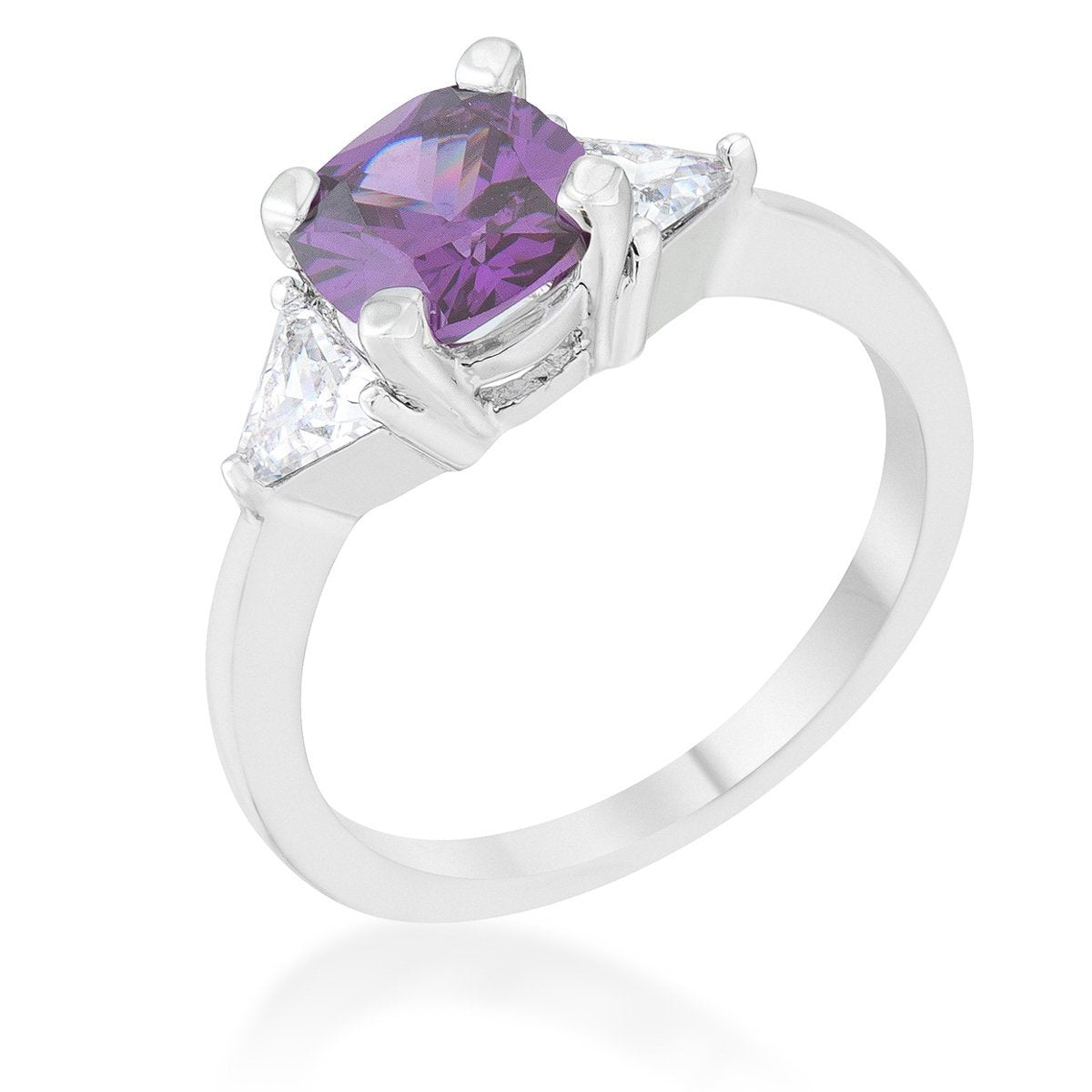 Shonda 1.8ct Fuchsia CZ Rhodium Cushion Classic Statement Ring