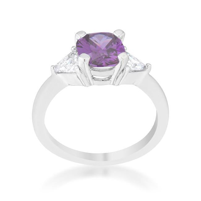 Shonda 1.8ct Fuchsia CZ Rhodium Cushion Classic Statement Ring