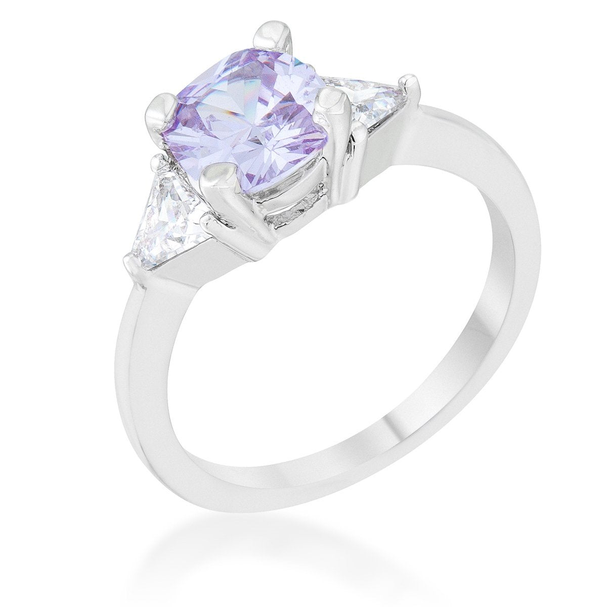 Shonda 1.8ct Amethyst CZ Rhodium Cushion Classic Statement Ring