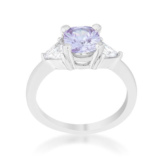 Shonda 1.8ct Amethyst CZ Rhodium Cushion Classic Statement Ring