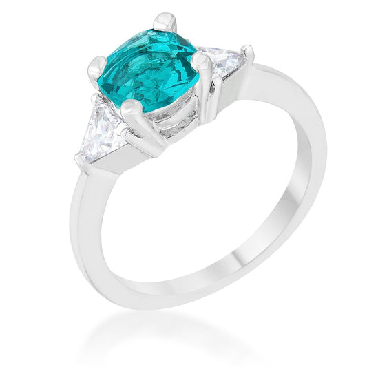 Shonda 1.8ct Blue Topaz CZ Rhodium Cushion Classic Statement Ring